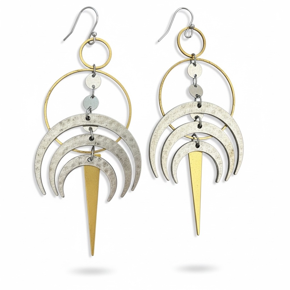 Mixed Metal Crescent Drop Earrings - Gold & Silver